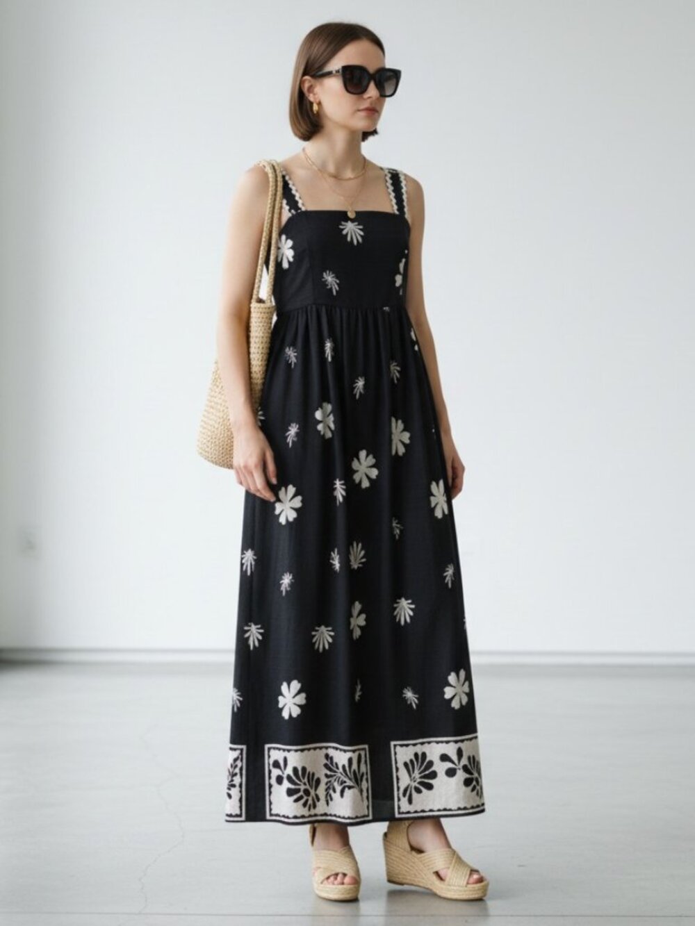 Umgee NWT Boutique Black & White Resort Midi Coastal Sundress SZ M
